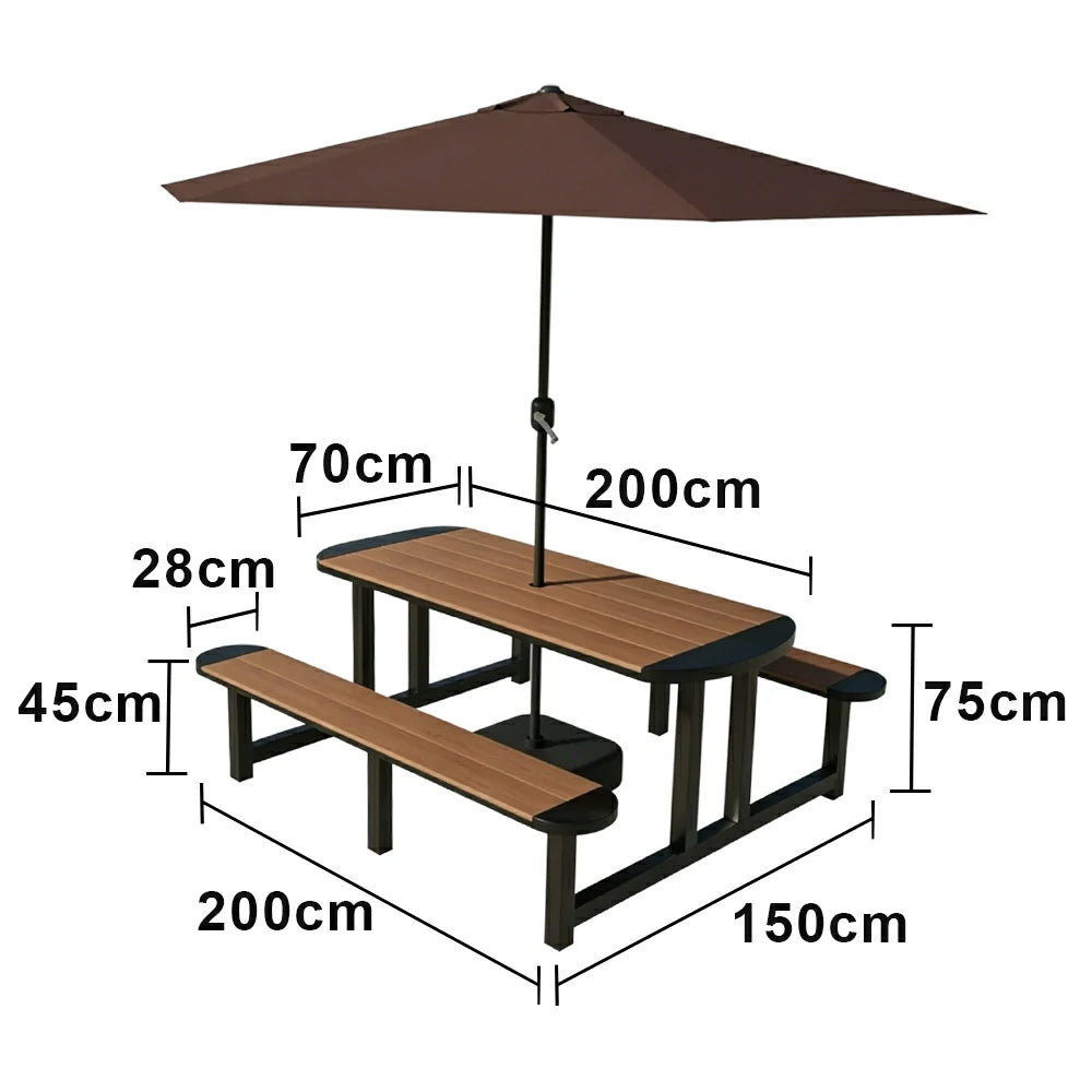 SOLARA Outdoor Picnic Table Bench Set with Umbrella 120/150cm Patio Garden Cafe Dining Use - Black
