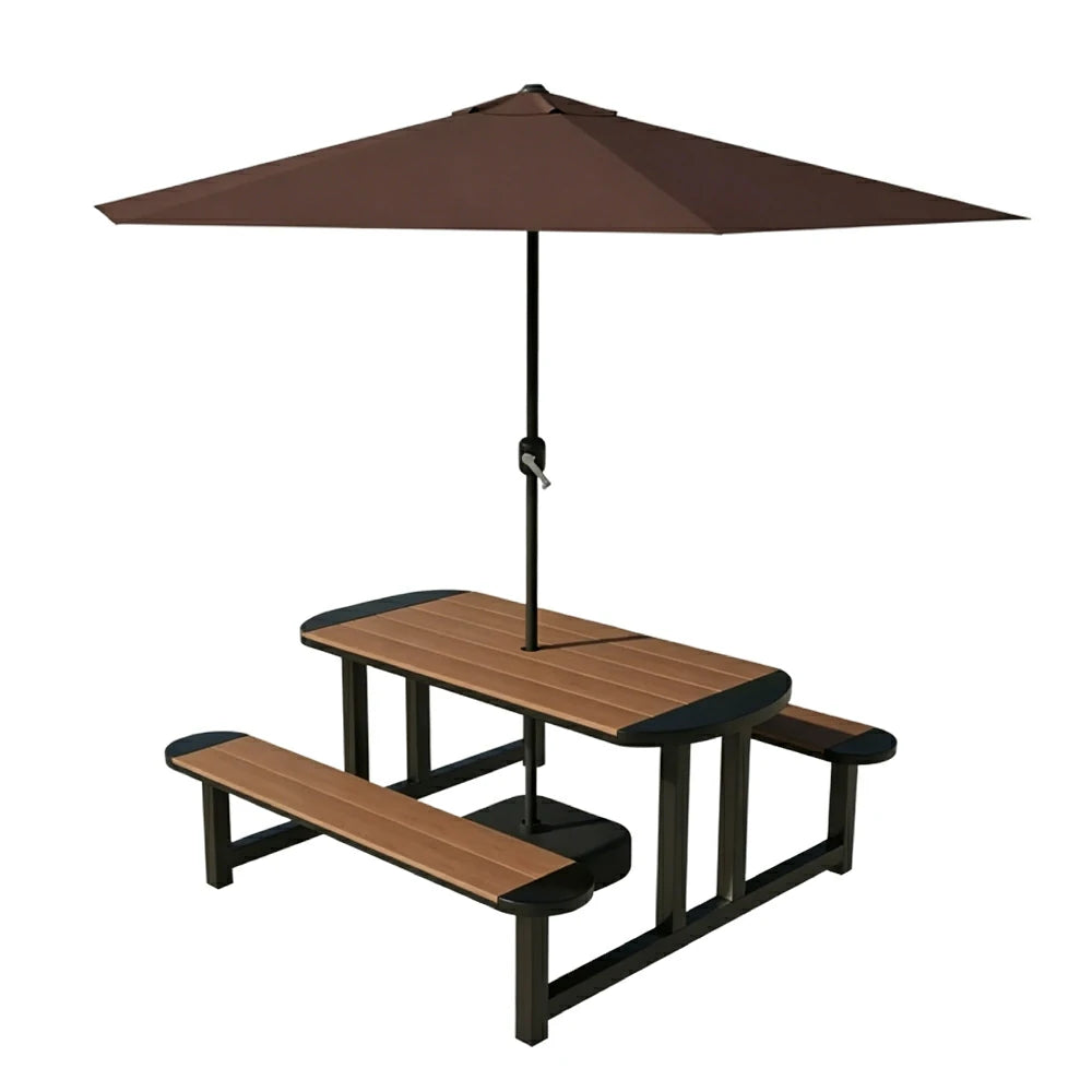 SOLARA Outdoor Picnic Table Bench Set with Umbrella 120/150cm Patio Garden Cafe Dining Use - Black
