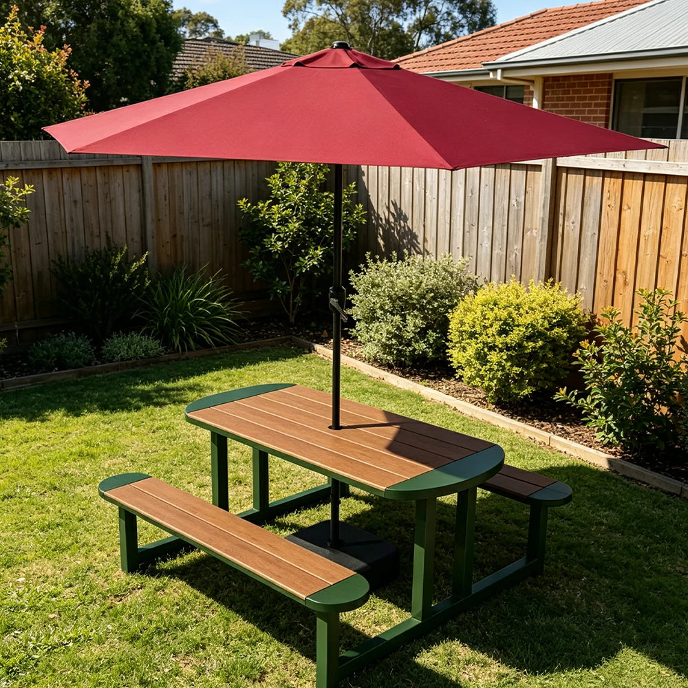 SOLARA Outdoor Picnic Table Bench Set with Umbrella 120/150cm Patio Garden Cafe Dining Use - Green