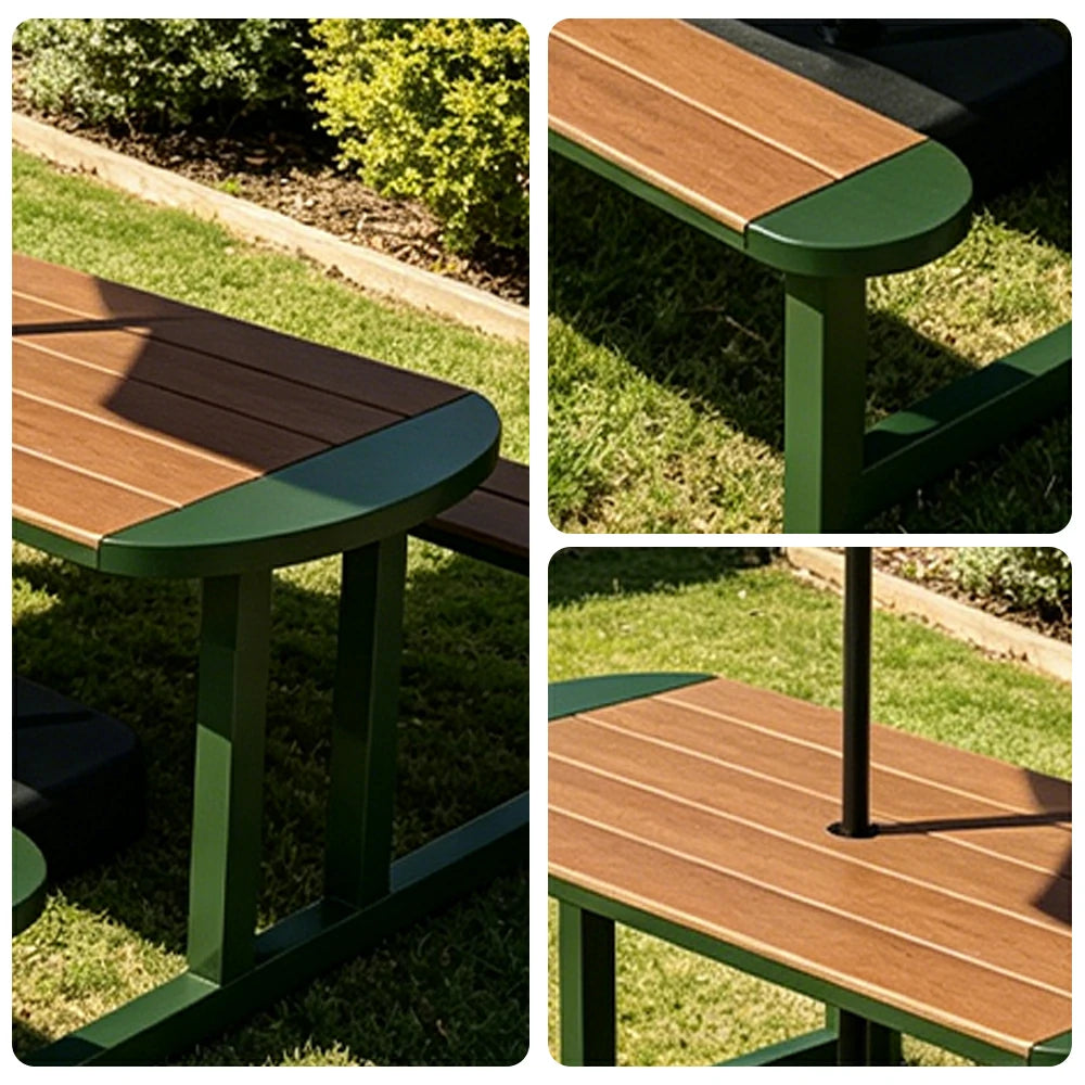 SOLARA Outdoor Picnic Table Bench Set with Umbrella 120/150cm Patio Garden Cafe Dining Use - Green