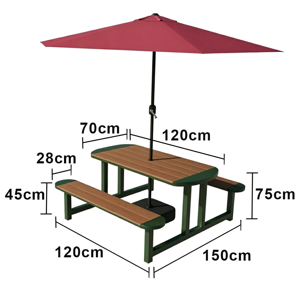 SOLARA Outdoor Picnic Table Bench Set with Umbrella 120/150cm Patio Garden Cafe Dining Use - Green