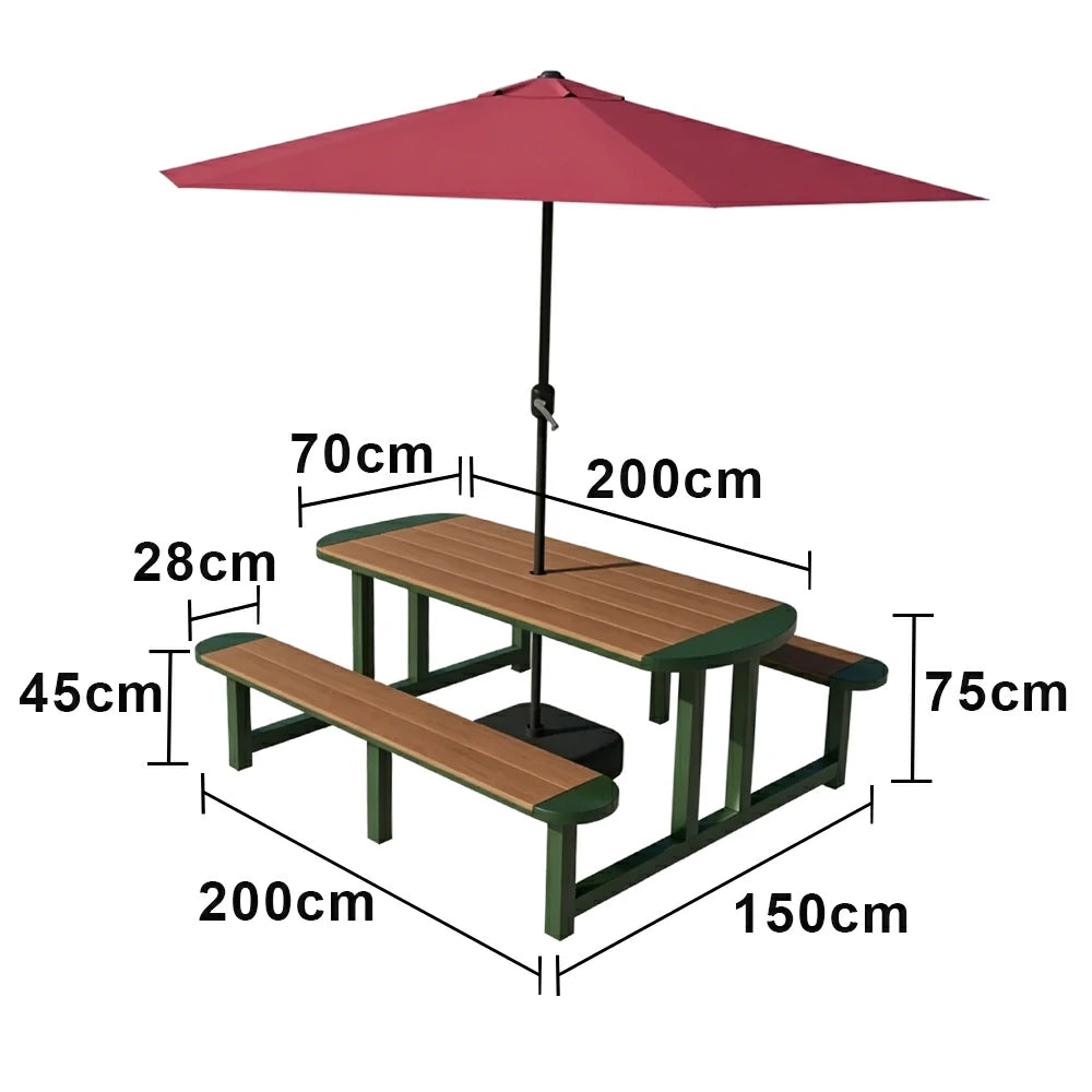 SOLARA Outdoor Picnic Table Bench Set with Umbrella 120/150cm Patio Garden Cafe Dining Use - Green