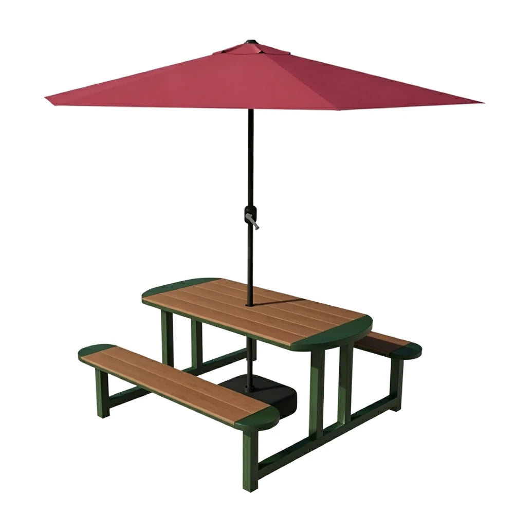 SOLARA Outdoor Picnic Table Bench Set with Umbrella 120/150cm Patio Garden Cafe Dining Use - Green