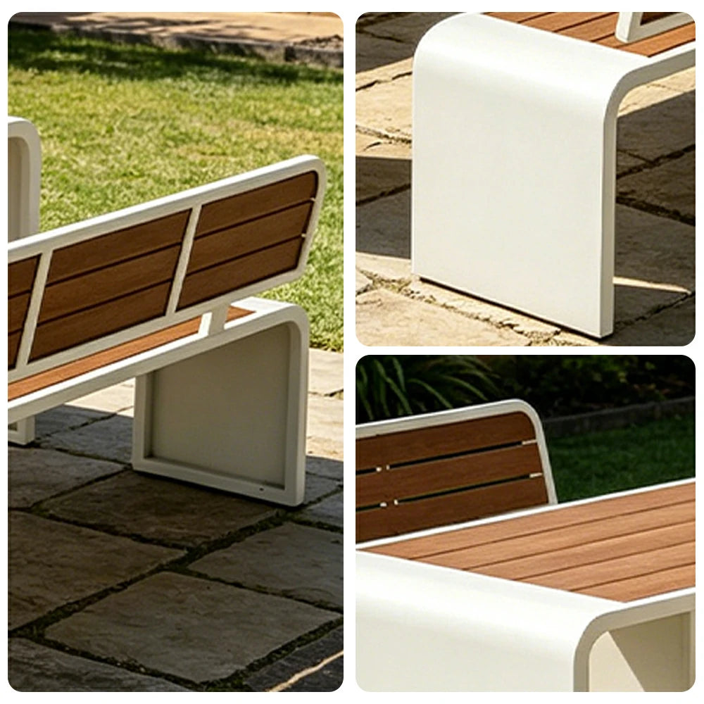 SOLARA Outdoor Table Bench Set Backrest Seating 120/160/200cm Patio Garden Cafe Dining Set - White