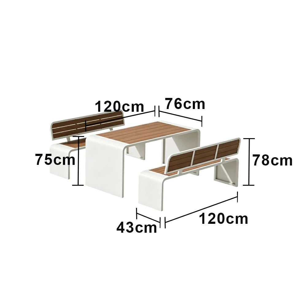 SOLARA Outdoor Table Bench Set Backrest Seating 120/160/200cm Patio Garden Cafe Dining Set - White