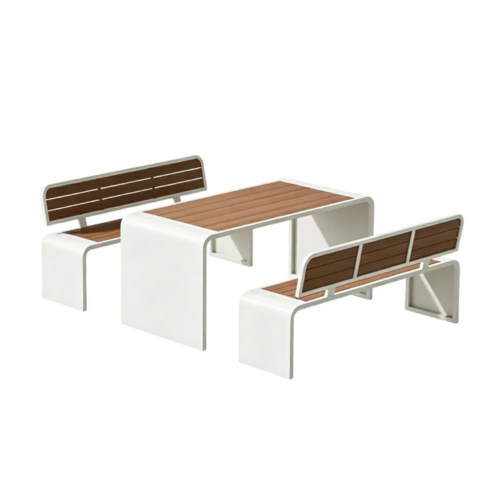 SOLARA Outdoor Table Bench Set Backrest Seating 120/160/200cm Patio Garden Cafe Dining Set - White