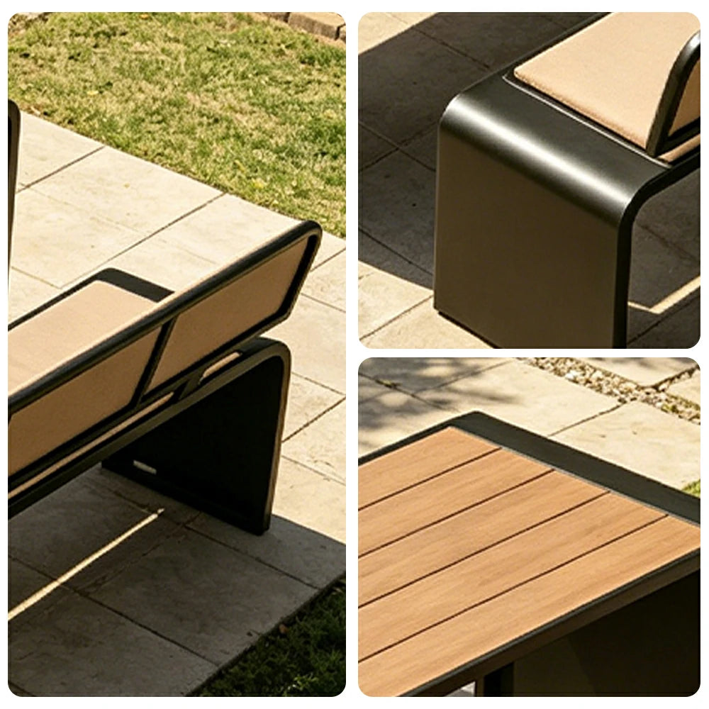 SOLARA Outdoor Table Bench Set Backrest Seating 120/160/200cm Patio Garden Cafe Dining Set - Black