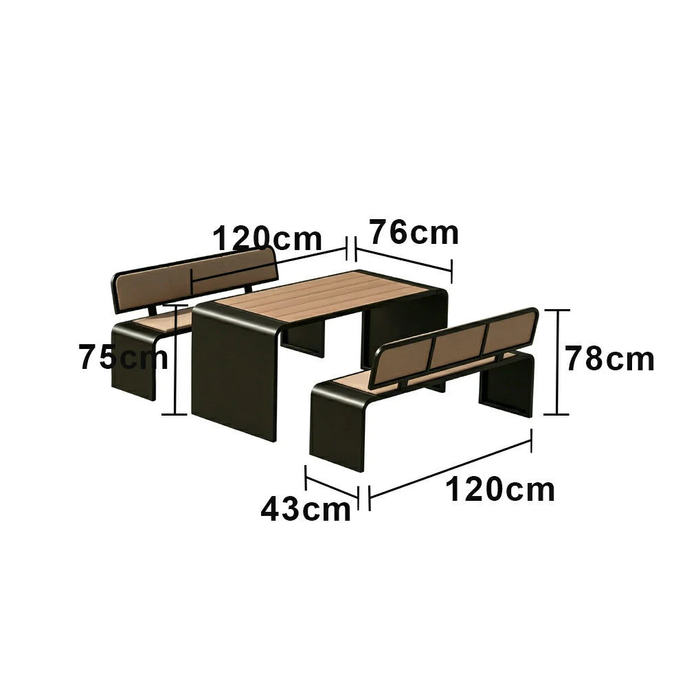 SOLARA Outdoor Table Bench Set Backrest Seating 120/160/200cm Patio Garden Cafe Dining Set - Black