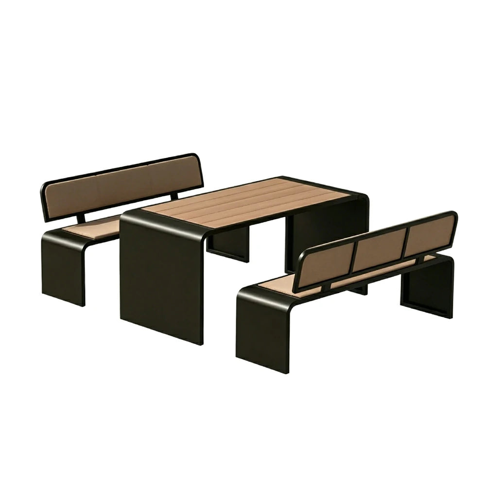 SOLARA Outdoor Table Bench Set Backrest Seating 120/160/200cm Patio Garden Cafe Dining Set - Black