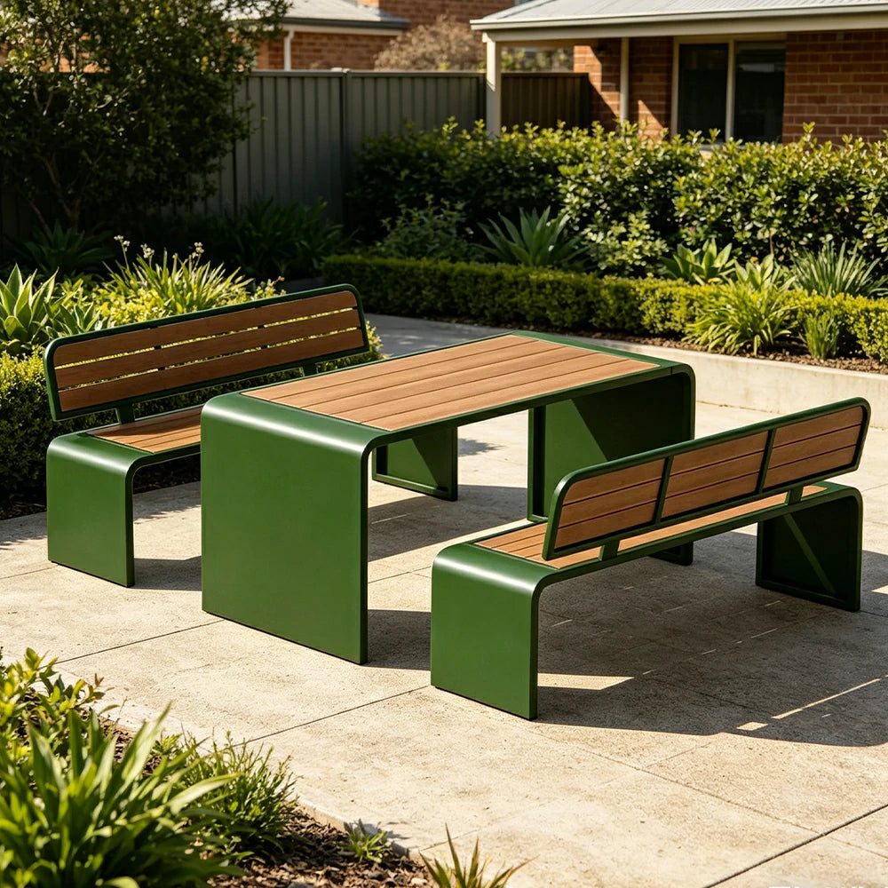 SOLARA Outdoor Table Bench Set Backrest Seating 120/160/200cm Patio Garden Cafe Dining Set - Green