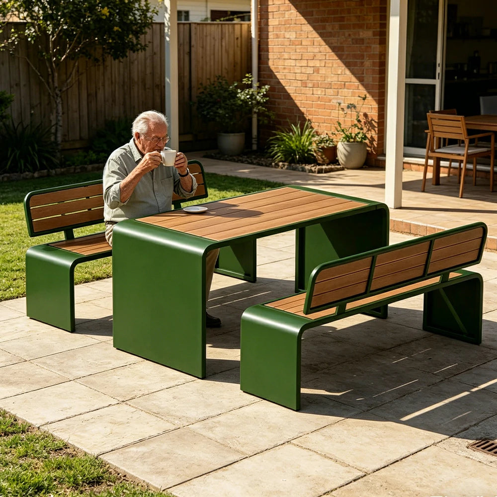 SOLARA Outdoor Table Bench Set Backrest Seating 120/160/200cm Patio Garden Cafe Dining Set - Green