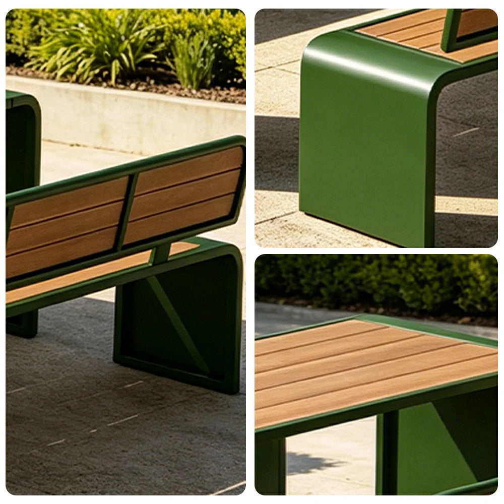 SOLARA Outdoor Table Bench Set Backrest Seating 120/160/200cm Patio Garden Cafe Dining Set - Green