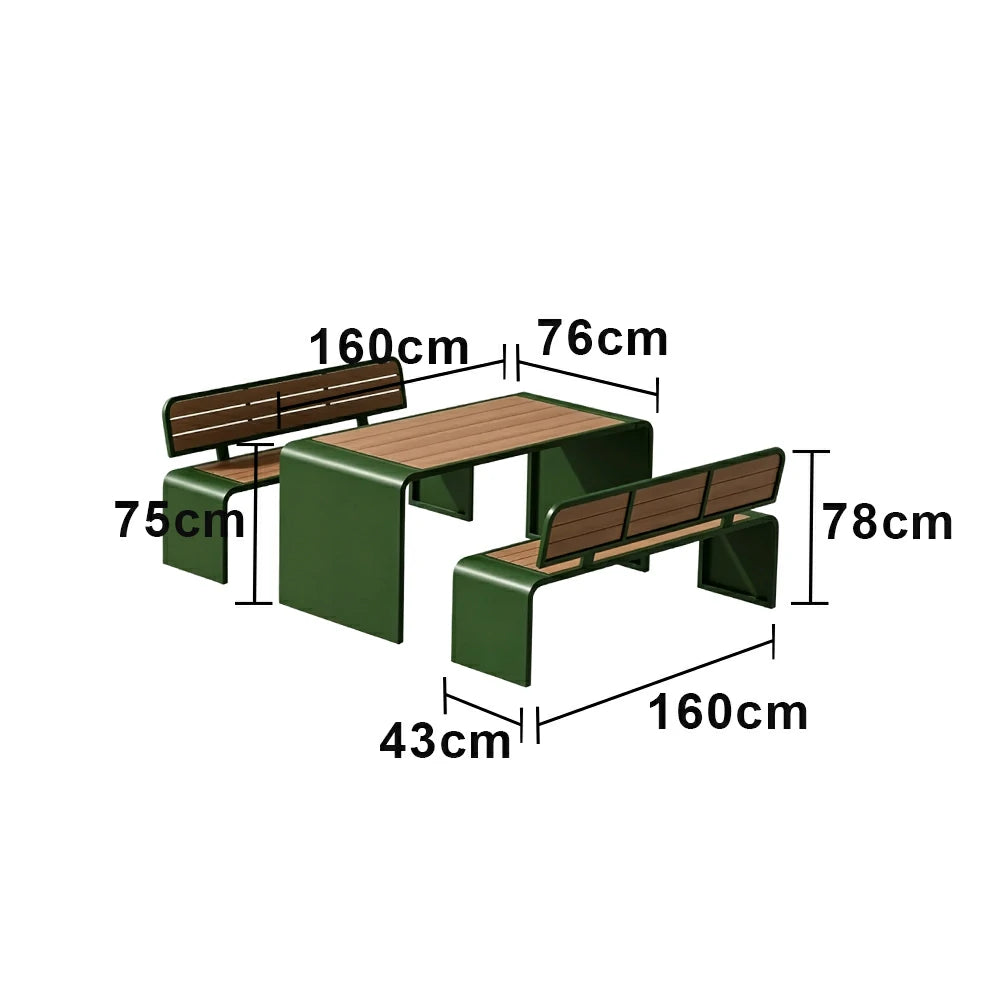 SOLARA Outdoor Table Bench Set Backrest Seating 120/160/200cm Patio Garden Cafe Dining Set - Green