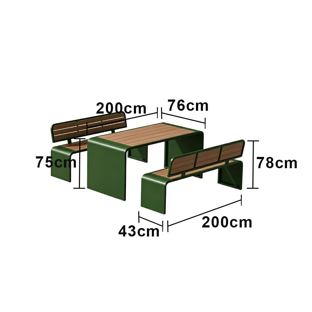 SOLARA Outdoor Table Bench Set Backrest Seating 120/160/200cm Patio Garden Cafe Dining Set - Green