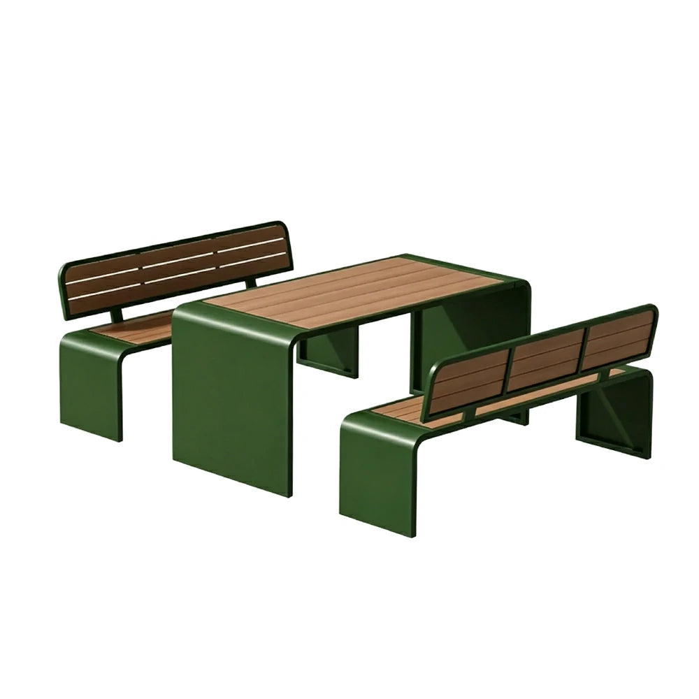 SOLARA Outdoor Table Bench Set Backrest Seating 120/160/200cm Patio Garden Cafe Dining Set - Green