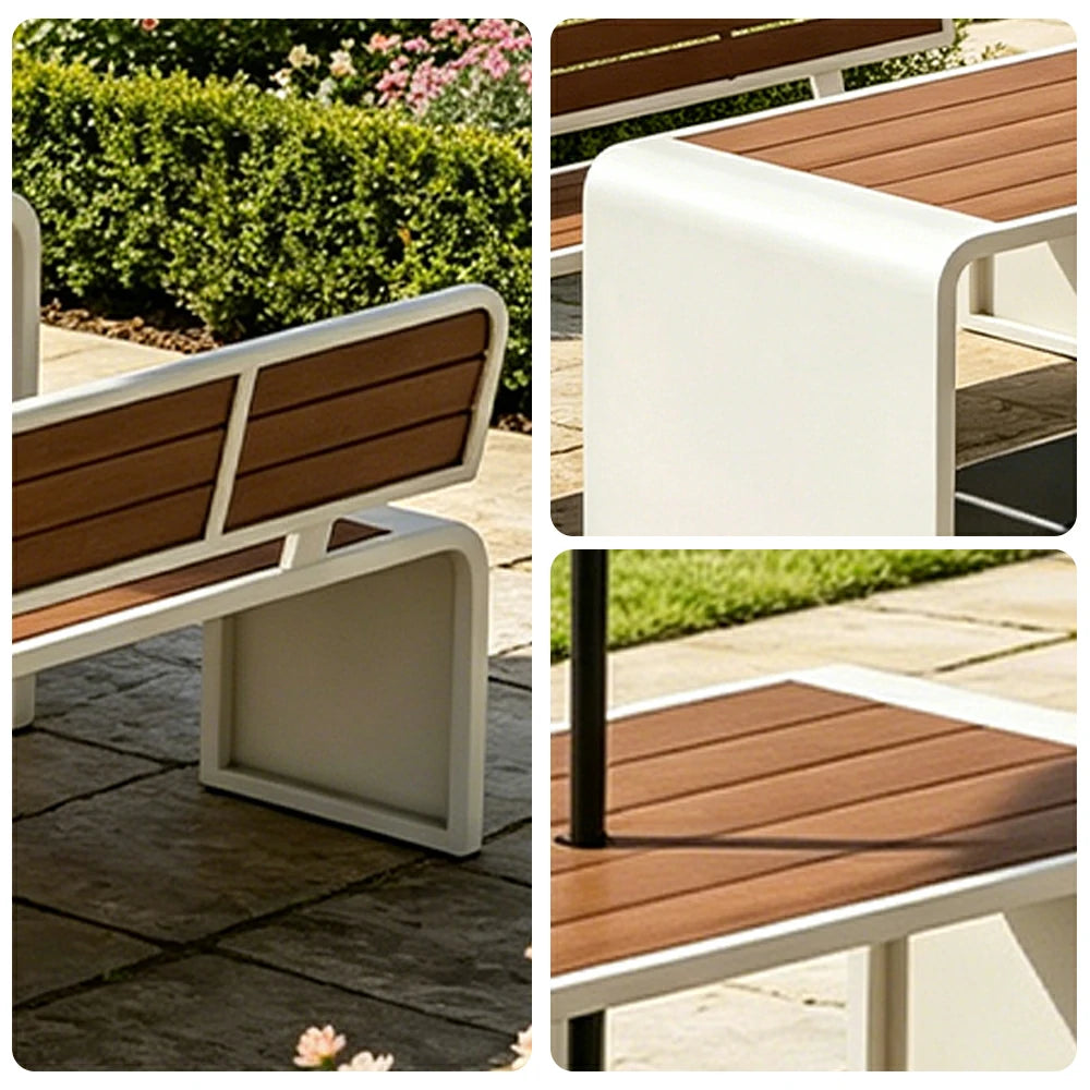 SOLARA Outdoor Table Bench Set with Umbrella 120/160/200cm Patio Garden Cafe Dining Set - White