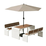SOLARA Outdoor Table Bench Set with Umbrella 120/160/200cm Patio Garden Cafe Dining Set - White