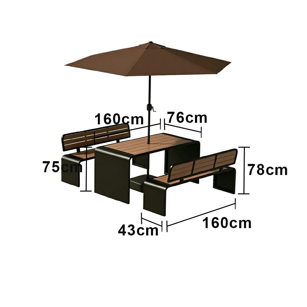 SOLARA Outdoor Table Bench Set with Umbrella 120/160/200cm Patio Garden Cafe Dining Set - Black