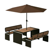 SOLARA Outdoor Table Bench Set with Umbrella 120/160/200cm Patio Garden Cafe Dining Set - Black