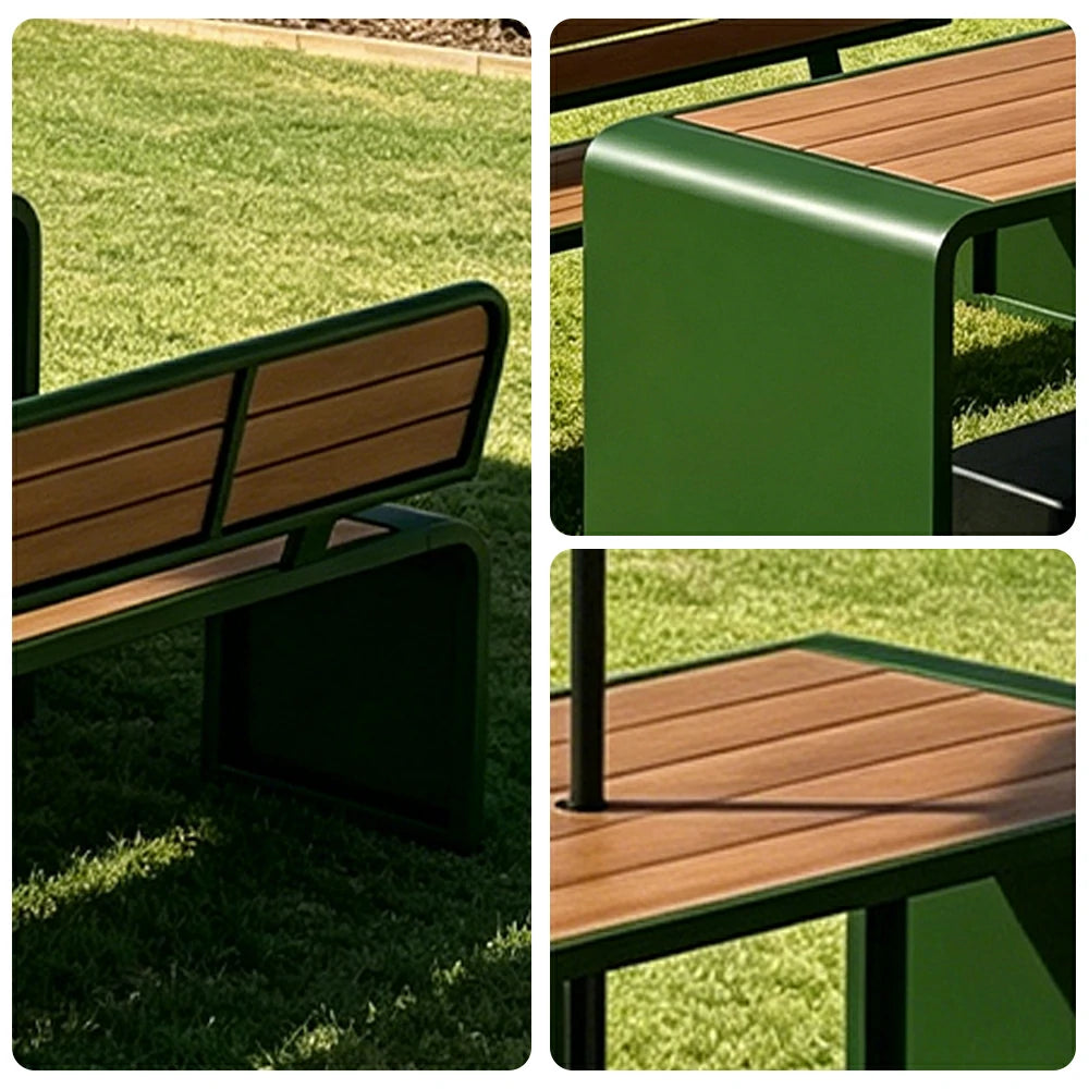 SOLARA Outdoor Table Bench Set with Umbrella 120/160/200cm Patio Garden Cafe Dining Set - Green