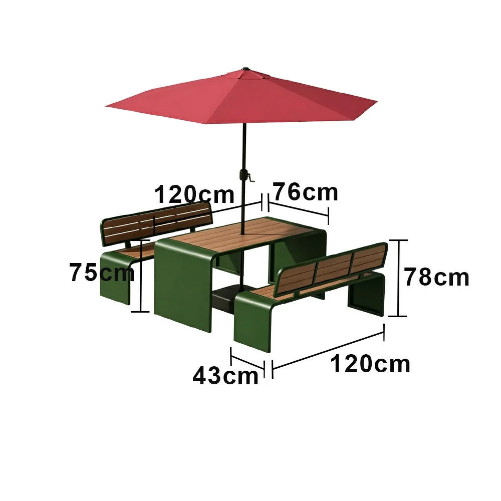 SOLARA Outdoor Table Bench Set with Umbrella 120/160/200cm Patio Garden Cafe Dining Set - Green