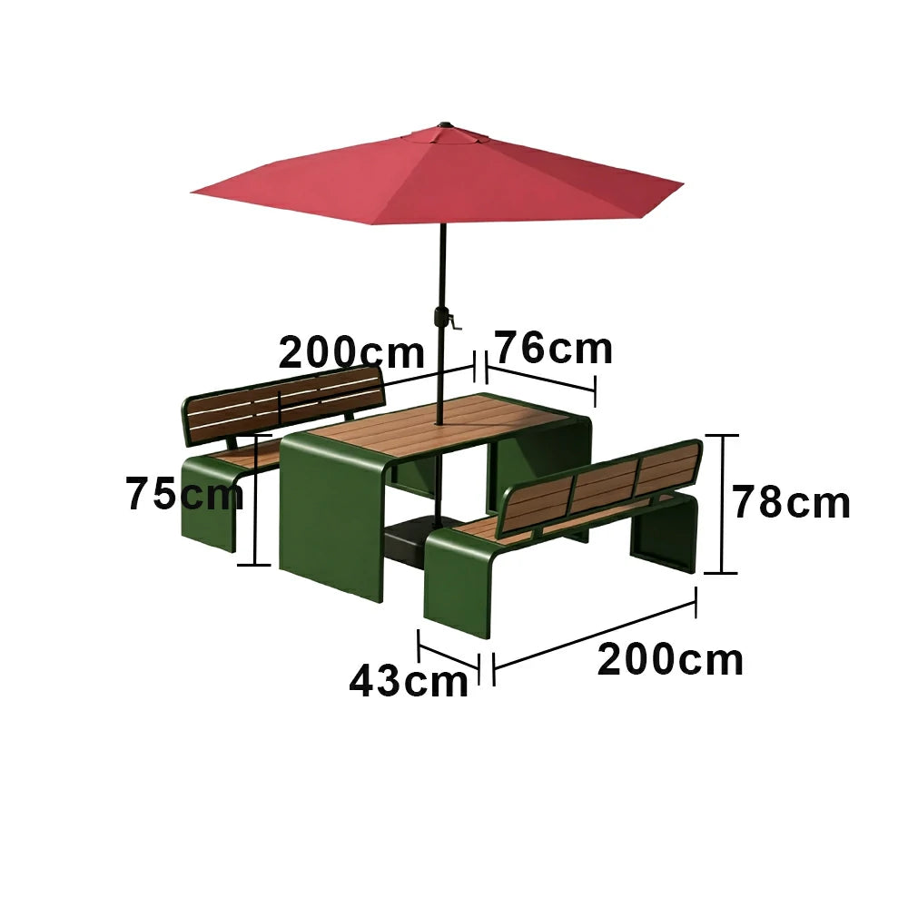 SOLARA Outdoor Table Bench Set with Umbrella 120/160/200cm Patio Garden Cafe Dining Set - Green