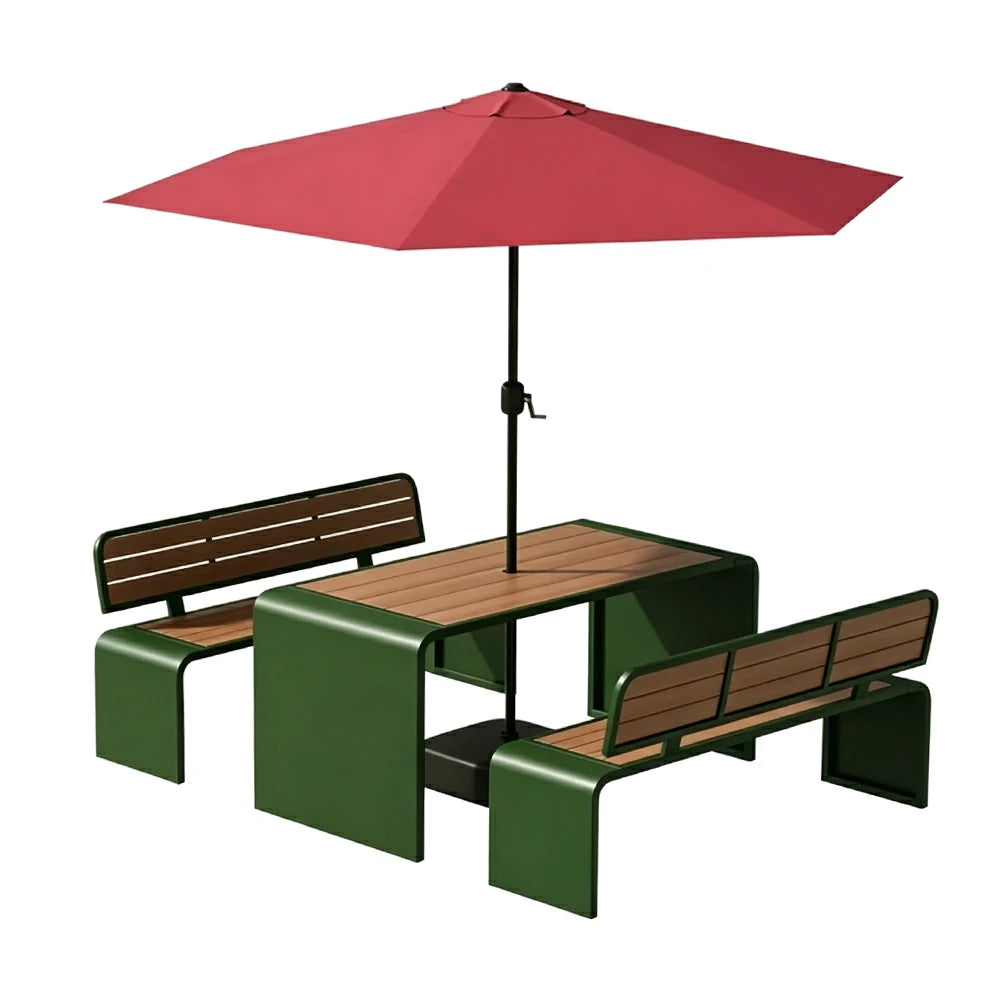 SOLARA Outdoor Table Bench Set with Umbrella 120/160/200cm Patio Garden Cafe Dining Set - Green
