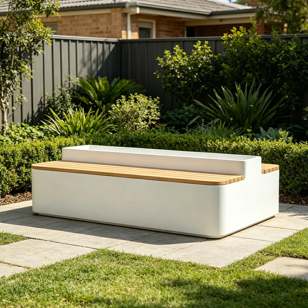 SOLARA Outdoor Planter Bench Double-Sided Seating 100/150/180cm Patio Garden Cafe Commercial Use - White