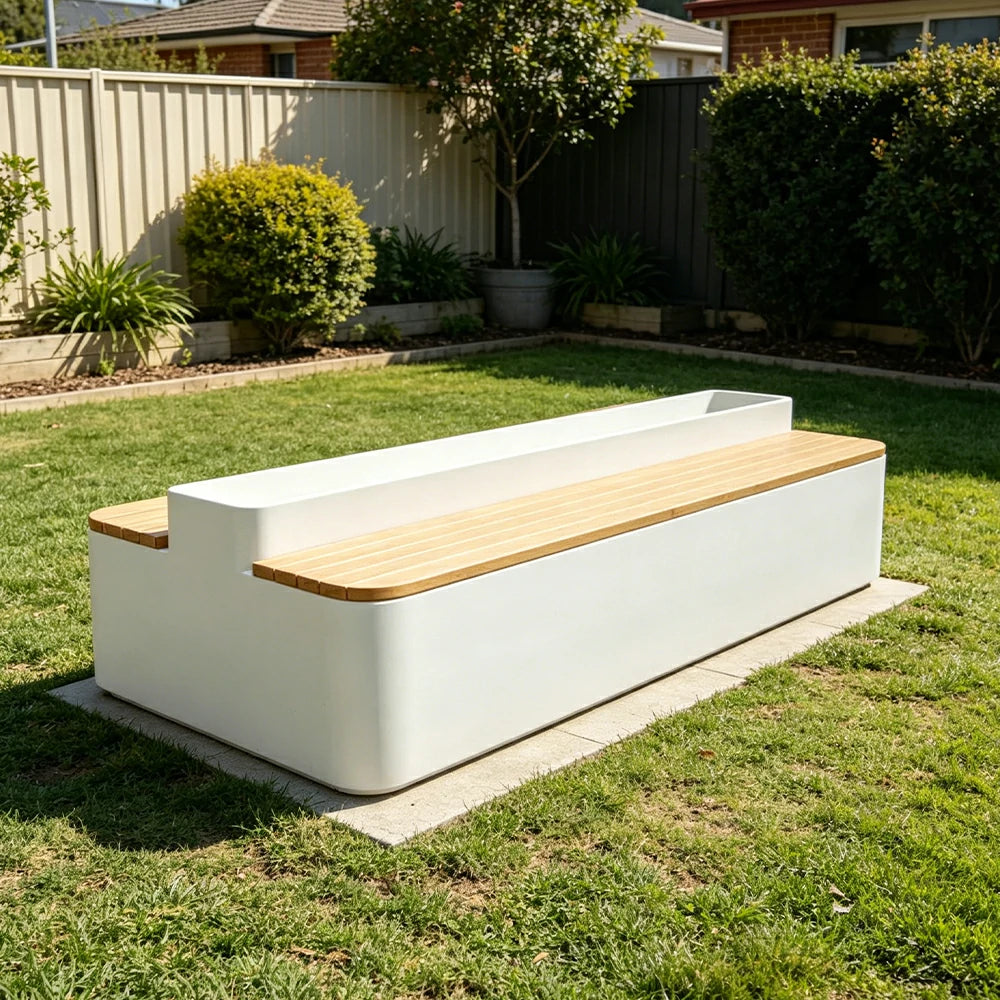 SOLARA Outdoor Planter Bench Double-Sided Seating 100/150/180cm Patio Garden Cafe Commercial Use - White