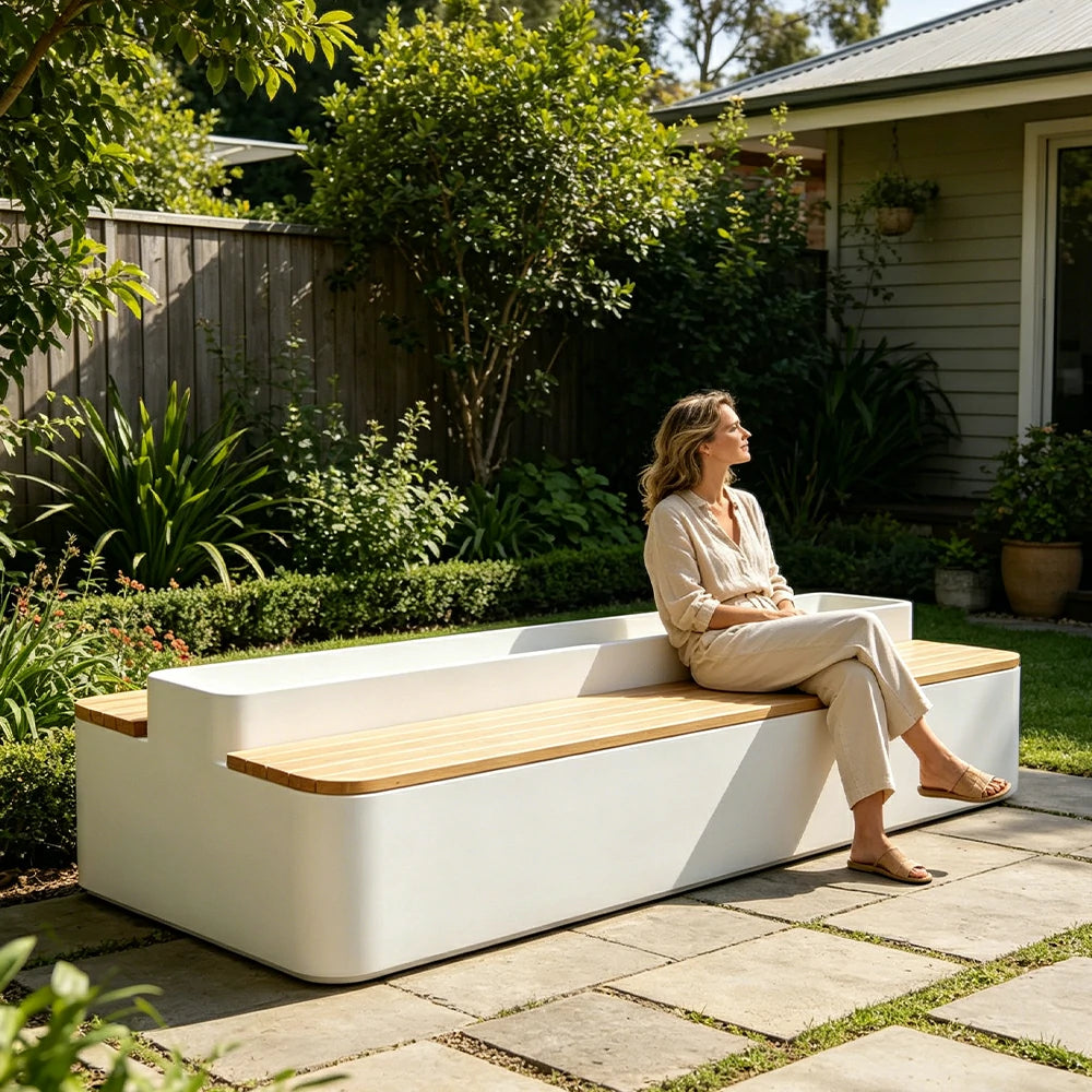 SOLARA Outdoor Planter Bench Double-Sided Seating 100/150/180cm Patio Garden Cafe Commercial Use - White