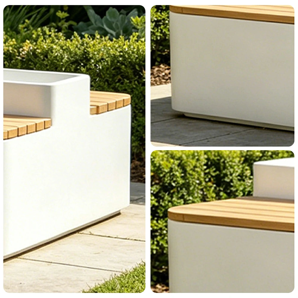 SOLARA Outdoor Planter Bench Double-Sided Seating 100/150/180cm Patio Garden Cafe Commercial Use - White
