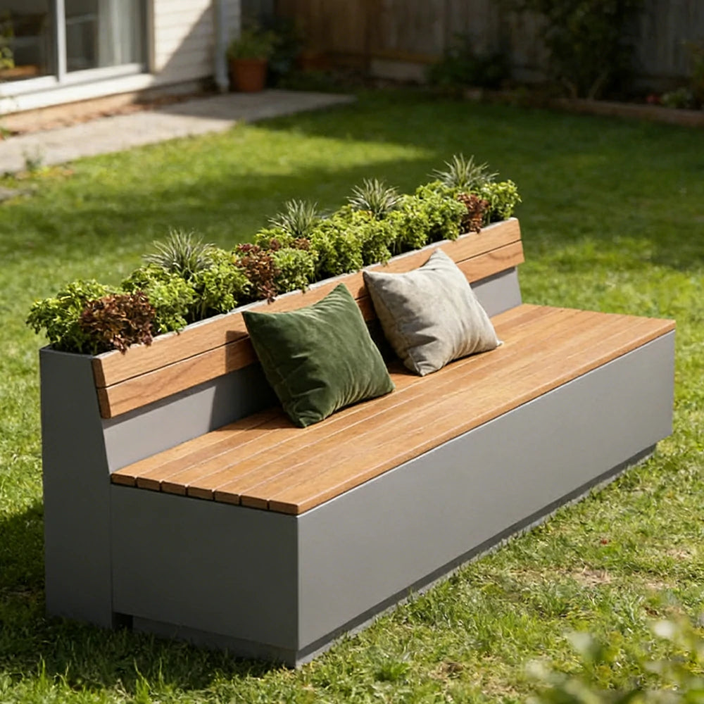 SOLARA 140/180cm Outdoor Planting & Seating Bench Dual Anti-Rust Reinforced Frame Balcony Courtyard Welcome Decor - Grey