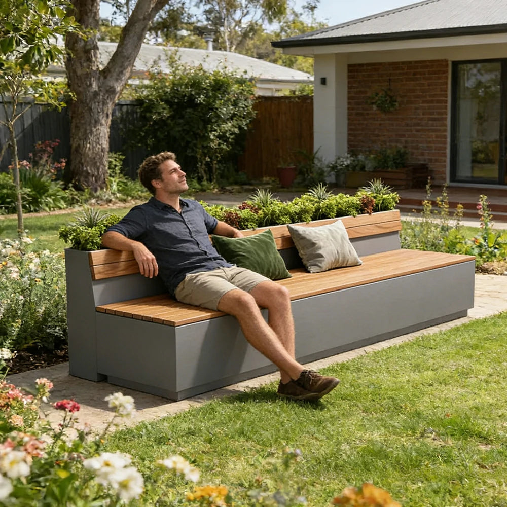 SOLARA 140/180cm Outdoor Planting & Seating Bench Dual Anti-Rust Reinforced Frame Balcony Courtyard Welcome Decor - Grey