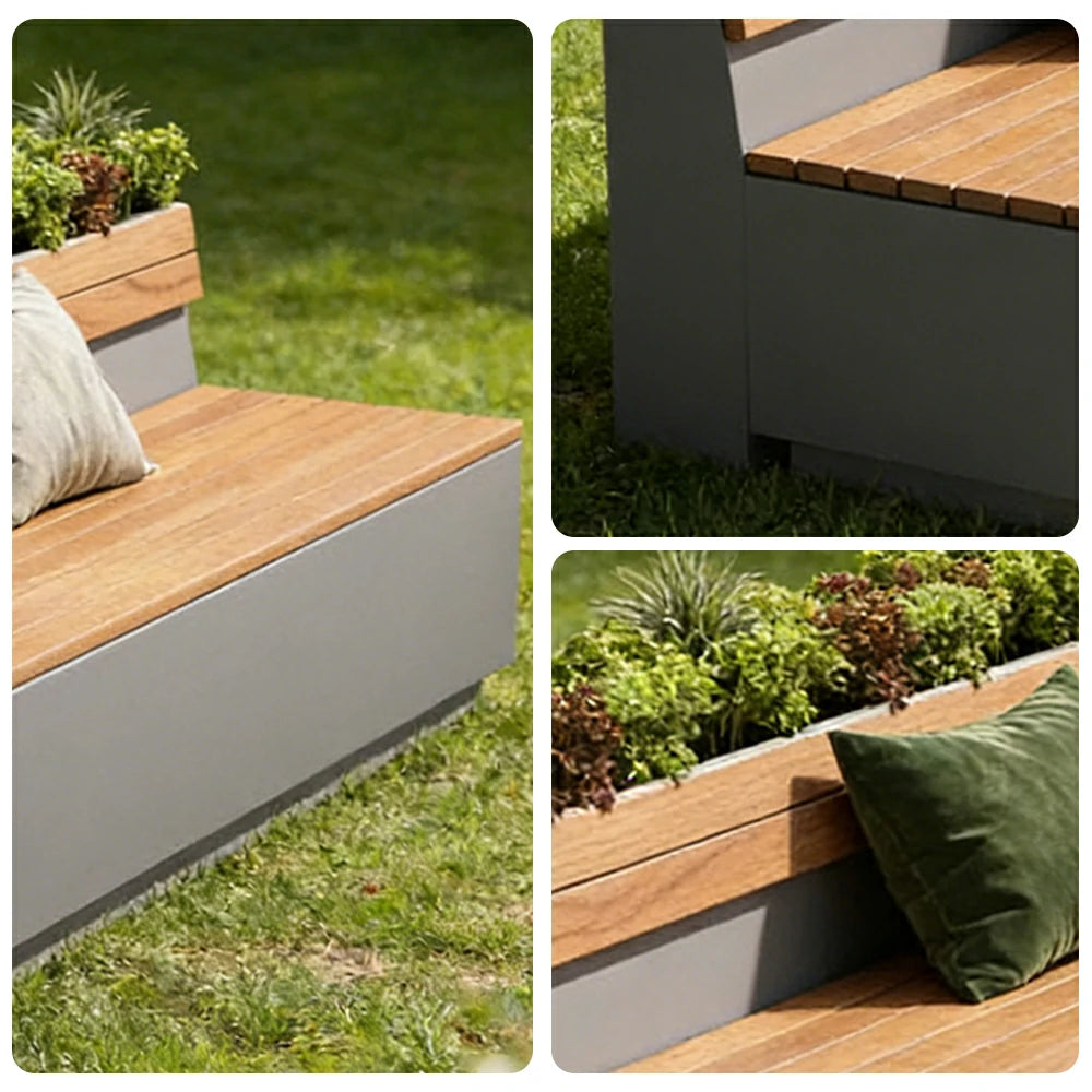 SOLARA 140/180cm Outdoor Planting & Seating Bench Dual Anti-Rust Reinforced Frame Balcony Courtyard Welcome Decor - Grey