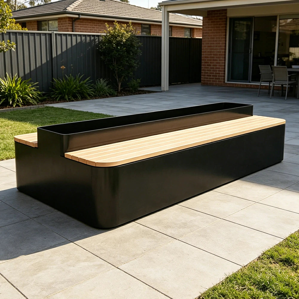 SOLARA Outdoor Planter Bench Double-Sided Seating 100/150/180cm Patio Garden Cafe Commercial Use - Black