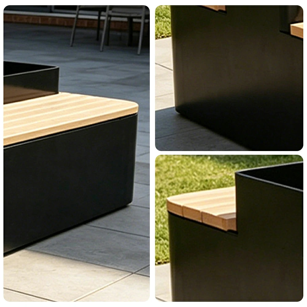 SOLARA Outdoor Planter Bench Double-Sided Seating 100/150/180cm Patio Garden Cafe Commercial Use - Black