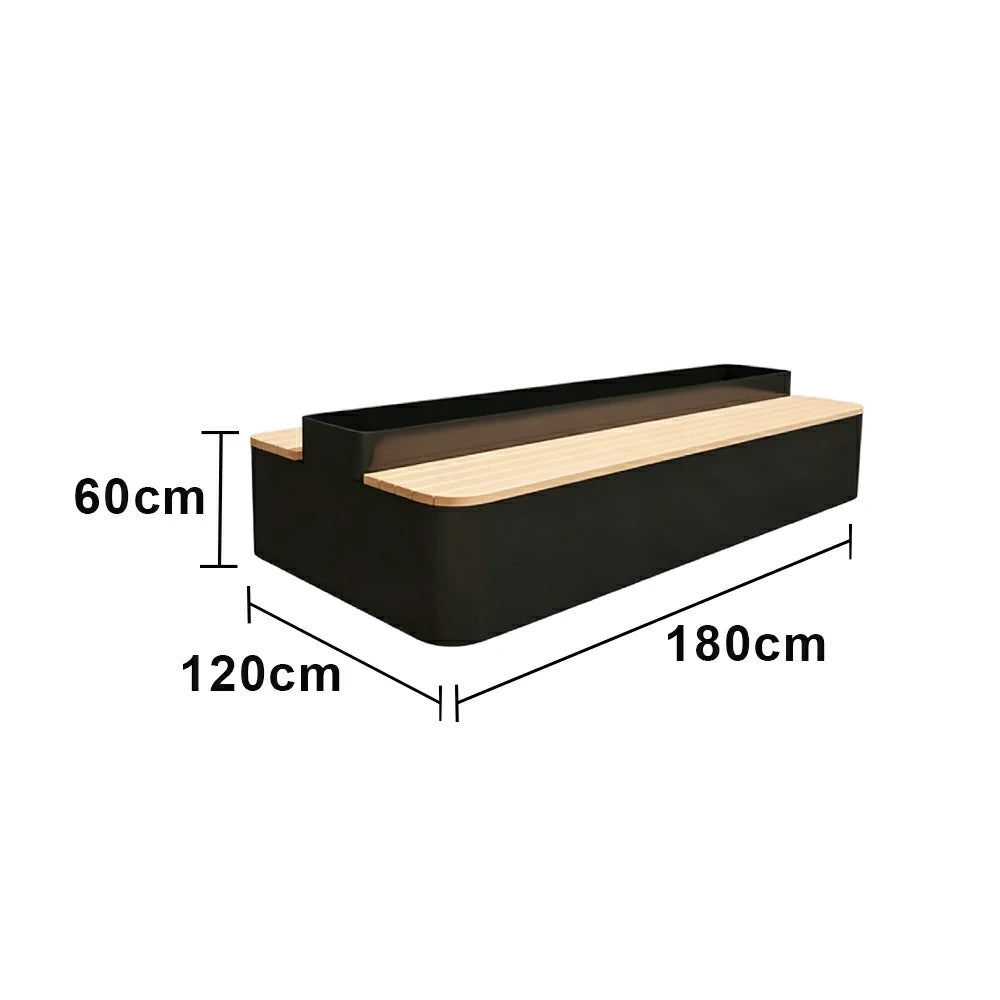 SOLARA Outdoor Planter Bench Double-Sided Seating 100/150/180cm Patio Garden Cafe Commercial Use - Black