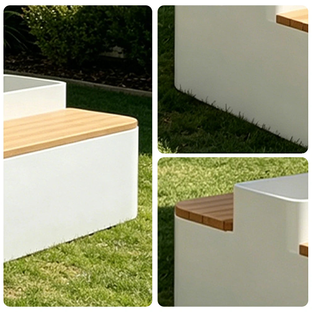 SOLARA Outdoor Planter Bench with Umbrella Double-Sided Seating 100/150/180cm Patio Cafe Garden Use - White