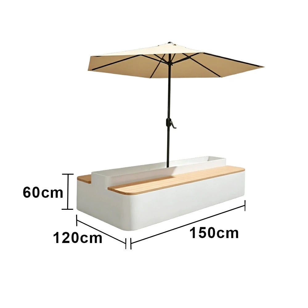 SOLARA Outdoor Planter Bench with Umbrella Double-Sided Seating 100/150/180cm Patio Cafe Garden Use - White