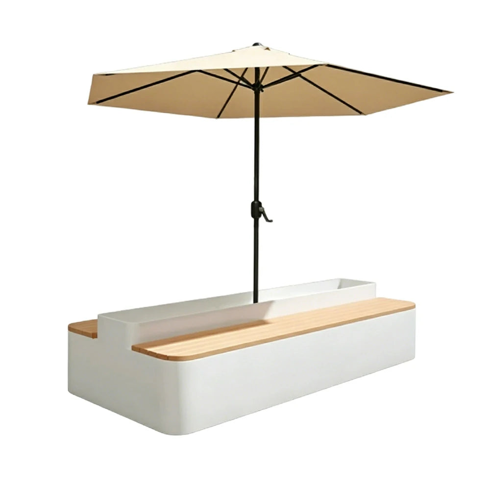 SOLARA Outdoor Planter Bench with Umbrella Double-Sided Seating 100/150/180cm Patio Cafe Garden Use - White