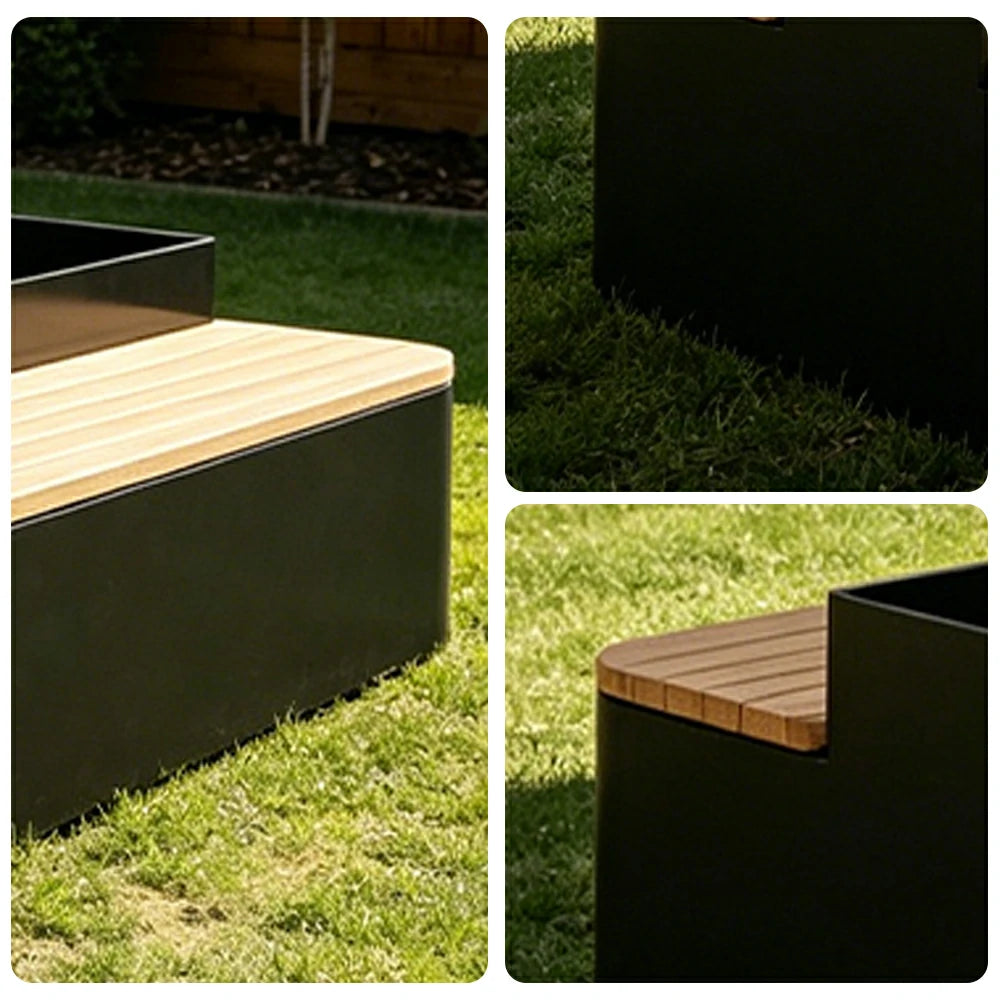 SOLARA Outdoor Planter Bench with Umbrella Double-Sided Seating 100/150/180cm Patio Cafe Garden Use - Black
