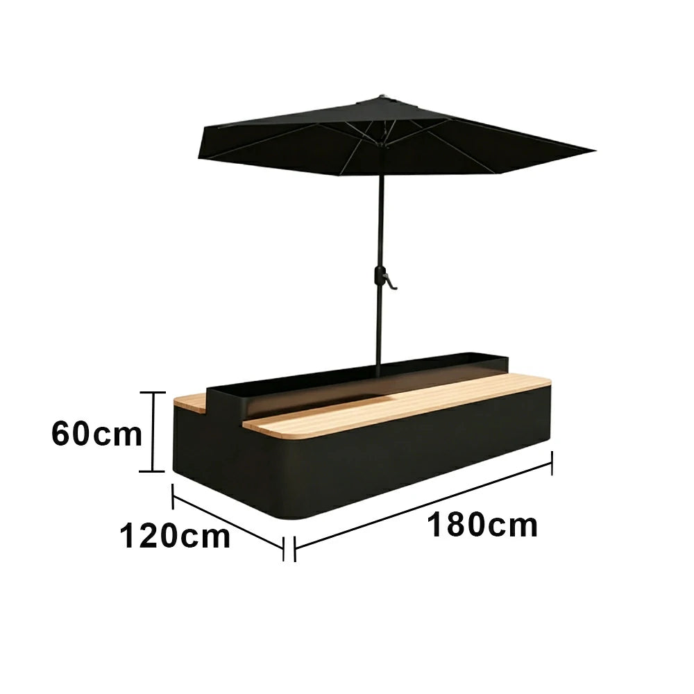 SOLARA Outdoor Planter Bench with Umbrella Double-Sided Seating 100/150/180cm Patio Cafe Garden Use - Black