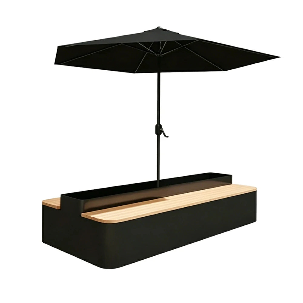 SOLARA Outdoor Planter Bench with Umbrella Double-Sided Seating 100/150/180cm Patio Cafe Garden Use - Black