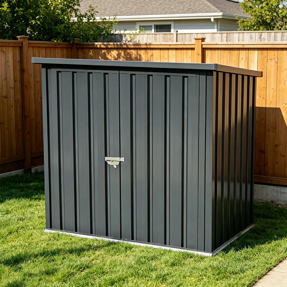 SOLARA Outdoor Metal Storage Shed Weatherproof Sloped Roof Reinforced Frame Rust Resistant Garden Backyard Tool Storage - Grey