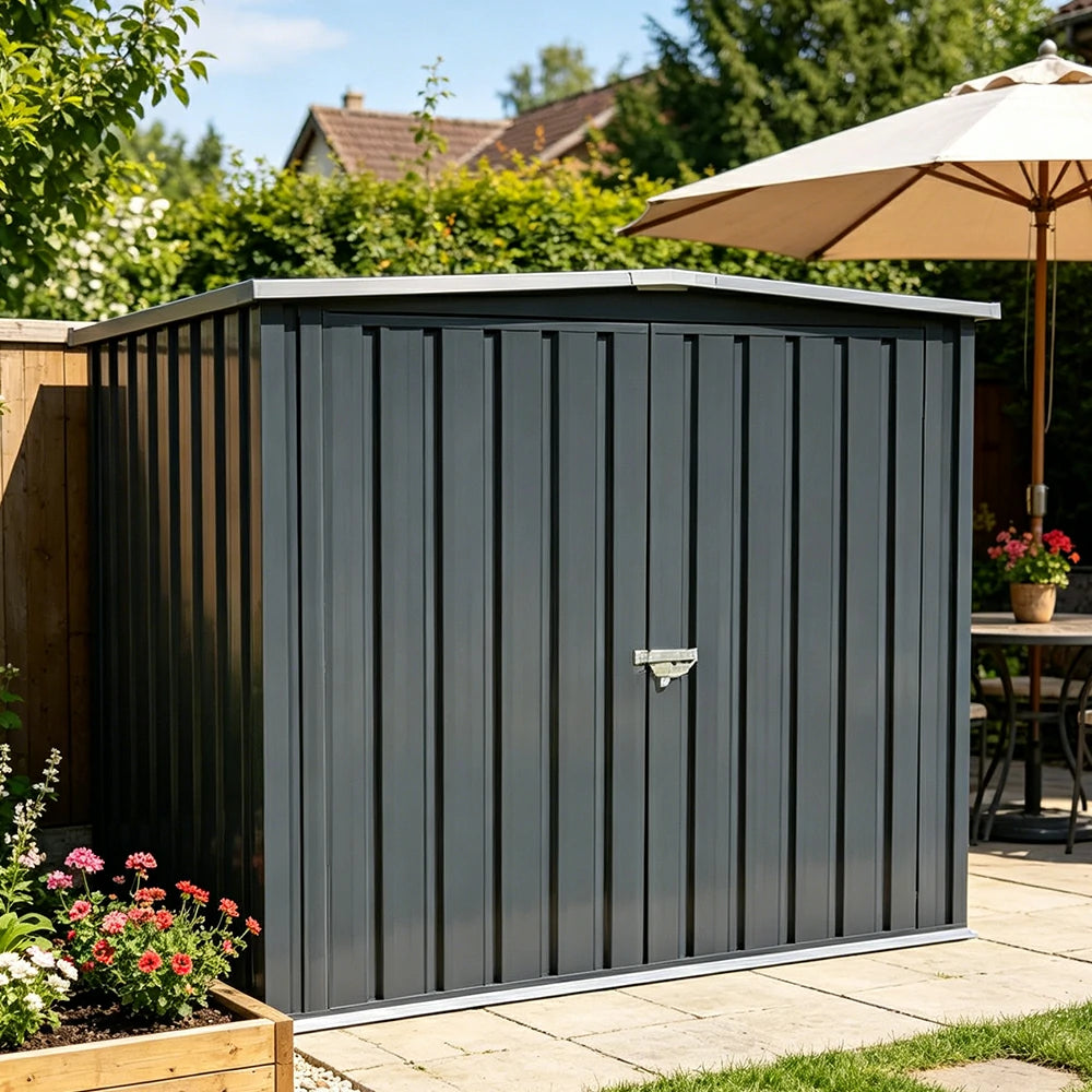 SOLARA Outdoor Metal Storage Shed Weatherproof Sloped Roof Reinforced Frame Rust Resistant Garden Backyard Tool Storage - Grey