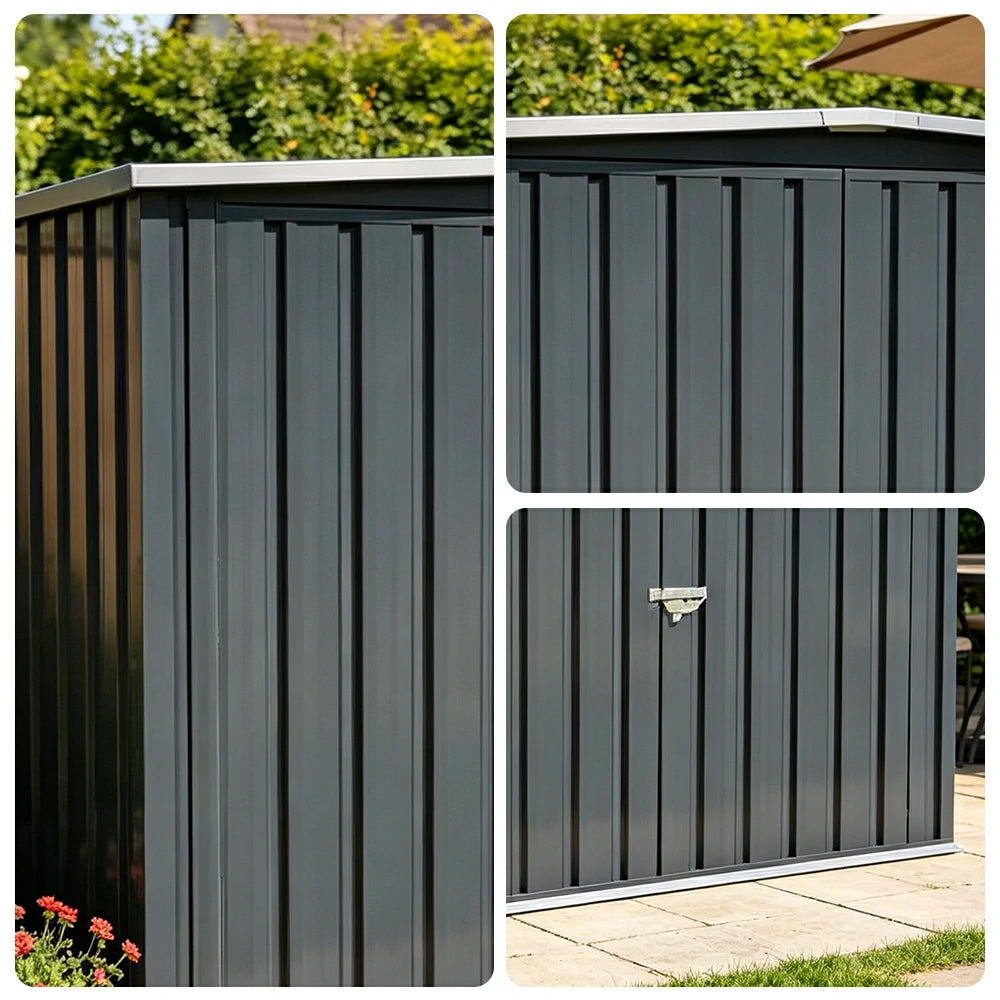 SOLARA Outdoor Metal Storage Shed Weatherproof Sloped Roof Reinforced Frame Rust Resistant Garden Backyard Tool Storage - Grey