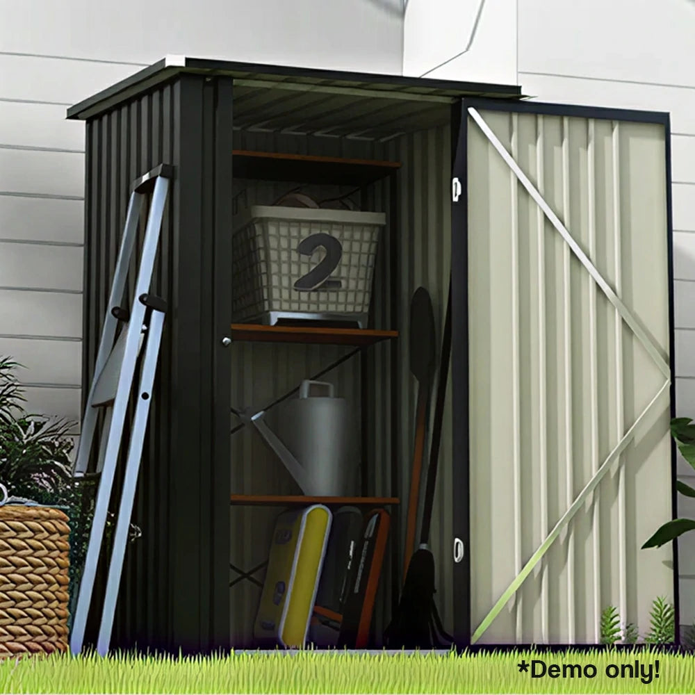 SOLARA Outdoor Metal Storage Shed Weatherproof Sloped Roof Reinforced Frame Rust Resistant Garden Backyard Tool Storage - Green