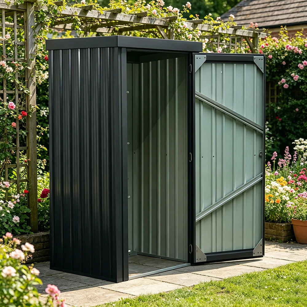 SOLARA Outdoor Metal Storage Shed Weatherproof Sloped Roof Reinforced Frame Rust Resistant Garden Backyard Tool Storage - Green
