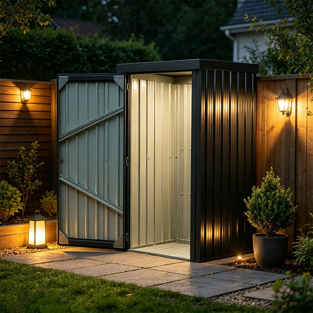SOLARA Outdoor Metal Storage Shed Weatherproof Sloped Roof Reinforced Frame Rust Resistant Garden Backyard Tool Storage - Green