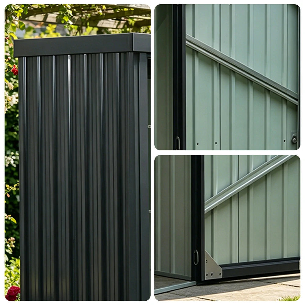 SOLARA Outdoor Metal Storage Shed Weatherproof Sloped Roof Reinforced Frame Rust Resistant Garden Backyard Tool Storage - Green